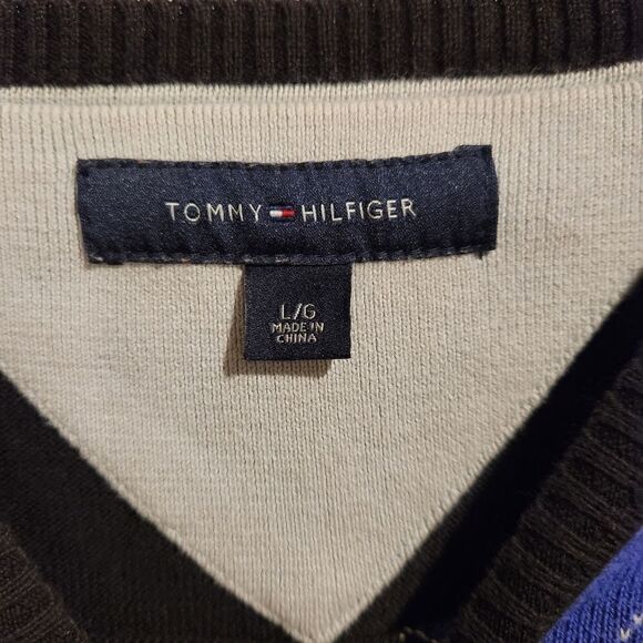 Vintage Tommy Hilfiger Argyle Pullover Men's V-Neck Sweater Large - Picture 5 of 6